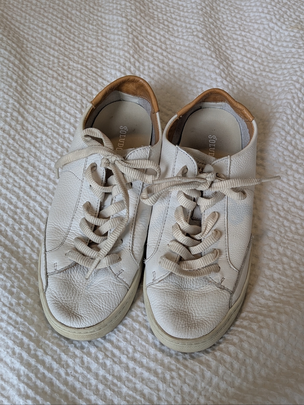 Soludos White Leather Sneakers with Tan Accent